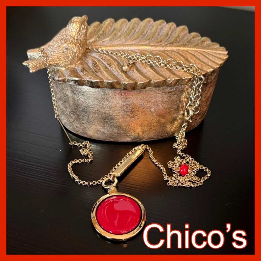 NWOT ~ CHICOS RED/BLACK/GOLD REVERSIBLE LONG PENDANT NECKLACE